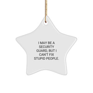 Funny Security Guard Gifts from Friends - Star Ornament with Inspirational Quote 'I May Be A Security Guard, But I Can't Fix Stupid People.' for Security Guard, Men, Christmas - Image 1