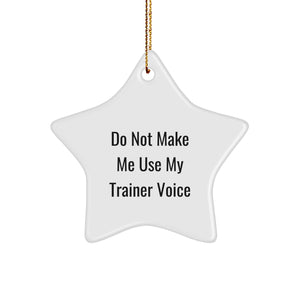 Funny Trainer Gifts for Men - 'Do Not Make Me Use My Trainer Voice' Star Ornament, Christmas Unique Treasures from Friends or Family - Image 1