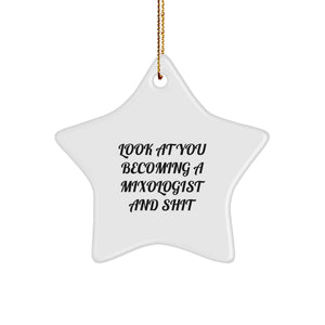 Funny Christmas Unique Gifts for Mixologist Friends - Mixologist Star Ornament, Look At You Becoming A 'Mixologist And Shit' Star Shaped Decoration - Image 1