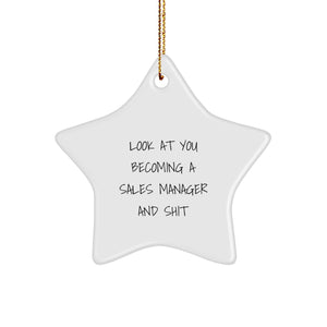 Funny Sales Manager Gifts for Him, White Star Ornament with Funny Quote, Christmas Unique Gifts from Friends to Sales Manager - Image 1