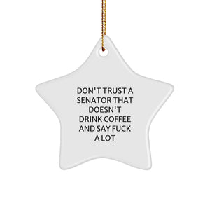 Funny Senator Gifts, Coffee Lovers Star Ornament, Christmas Unique Gifts for Senator Friends, White Star Shaped Decorations - Image 1