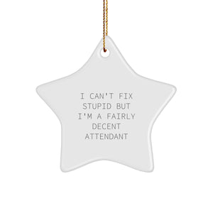 Funny Attendant Gifts from Friends, Family, and Coworkers - 'I Can't Fix Stupid But I'm A Fairly Decent Attendant' Star Ornament for Christmas - Image 1