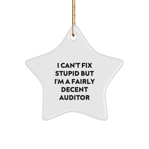 Funny Auditor Gifts from Friends and Family, I Can't Fix Stupid But I'm A Fairly Decent Auditor Star Ornament for Christmas Unique Gifts - Image 1