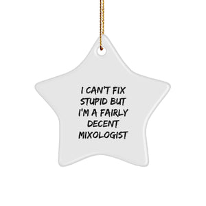 Funny Mixologist Gifts for Men - Star Ornament with I Can't Fix Stupid Quote, Gifts from Friends, Gifts for Christmas, Unique Christmas Unique Gifts - Image 1