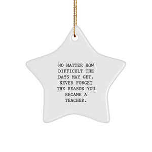 Teacher Star Ornament Gifts from Men to Teacher, No Matter How Difficult The Days May Get. Never Forget The Reason You Became A Teacher., Christmas Unique Gifts - Image 1