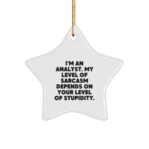 Funny Analyst Gifts from Friends for Christmas Unique Star Ornament - I'm An Analyst. My Level Of Sarcasm Depends On Your Level Of Stupidity. - Image 1