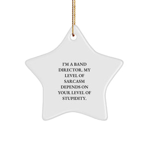 Funny Band Director Gifts - I'm A Band Director. My Level Of Sarcasm Depends On Your Level Of Stupidity. Star Ornament, Gifts from Friends to Band Director, Christmas Unique Gifts - Image 1
