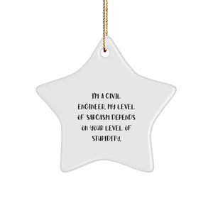 Civil Engineer Christmas Unique Gifts for Men, Funny Star Ornament, White Star Shaped, Gifts from Family for Civil Engineer Men - Image 1