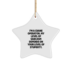 Crane Operator Humor Gifts from Friends - I'm A Crane Operator. My Level Of Sarcasm Depends On Your Level Of Stupidity. Star Ornament for Christmas - Image 1