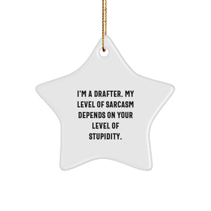 Funny Drafter Gifts from Friends for Christmas - Star Ornament with 'I'm A Drafter. My Level Of Sarcasm Depends On Your Level Of Stupidity.' - Image 1