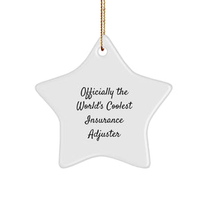 Funny Insurance Adjuster Gifts from Friends - 'Officially The World's Coolest Insurance Adjuster' Christmas Star Ornament - Image 1