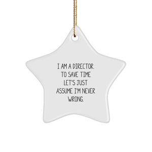 Funny Director Gifts for Him, Unique Star Ornament, I Am A Director. To Save Time Let's Just Assume I'm Never Wrong. Christmas Memorable Presents for Men - Image 1