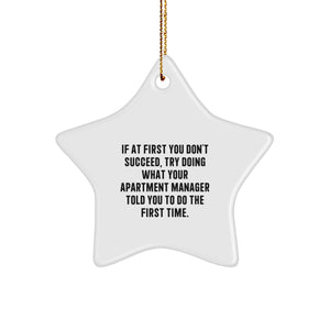 Funny Apartment Manager Gifts from Friends for Christmas Unique Star Ornament, White Color, Star Shaped, Durable MDF with Glossy Finish - Image 1