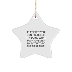 Forester Gifts from Friends - Funny Christmas Star Ornament 'If At First You Don't Succeed, Try Doing What Your Forester Told You To Do The First Time.' for Forester, Men, or Women - Image 1