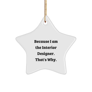 Funny Gift for Interior Designer Men Christmas Star Ornament, Gifts from Friends to Men who are Interior Designers because i am the interior designer thats why - Image 1