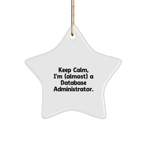 Funny Database Administrator Gifts, 'Keep Calm, I'm (almost) A Database Administrator.' Star Ornament for Christmas, Gifts from Friends, Family, to Coworkers, Men, Women - Image 1