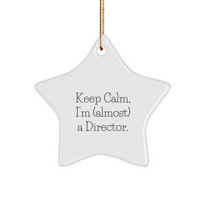 Funny Director Christmas Star Ornament Gifts for Him from Friends, Perfect for Home Decor, Keep Calm I'm Almost A Director - Image 1