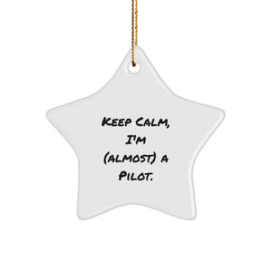 Funny Pilot Gifts, Star Ornament for Pilot Friends, Keep Calm I'm (almost) A Pilot Christmas Unique Gifts from Men to Pilot - Image 1
