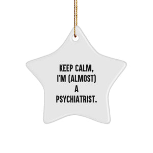 Funny Psychiatrist Gifts for Men, Women, Friends - I'm (almost) A Psychiatrist Star Ornament, White, Christmas Unique Decor - Image 1