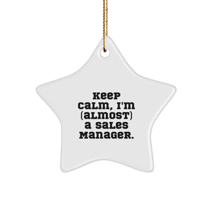 Keep Calm, I'm (almost) A Sales Manager. Sales Manager Gifts for Christmas Star Ornament, Funny Quote, Gifts from Men to Friends, Perfect for Coworkers - Image 1
