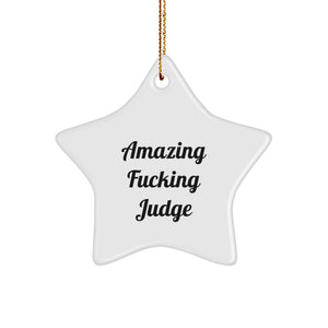 Funny Judge Star Ornament, Amazing Christmas Unique Gift for Judge, White Star Shaped Decoration with Gold Cord - Image 1