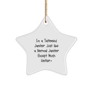 Funny Janitor Gifts from Friends for Janitor Men, Christmas Unique Star Ornaments, Cute Tattooed Janitor Decorations - Image 1