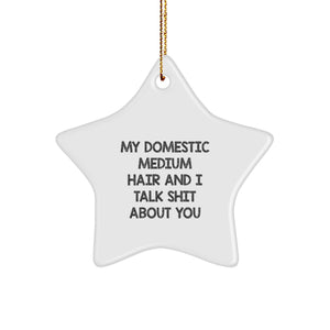 Funny Domestic Medium Hair Gifts, Star Ornament for Christmas, 'My Domestic Medium Hair And I Talk Shit About You' Quote, Gifts from Friends for Family, Unique Christmas Unique Gifts - Image 1