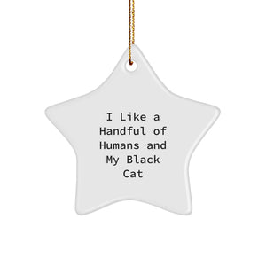 Funny Black Cat Christmas Unique Gifts from Friends, Star Ornament 'I Like A Handful Of Humans And My Black Cat', Unique Decorations for Home - Image 1