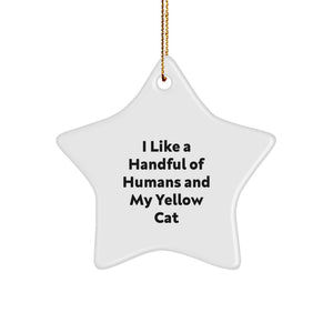 Funny Yellow Cat Gifts from Friends for Yellow Cat Lover, Star Ornament Christmas Unique Gift, I Like A Handful Of Humans And My Yellow Cat - Image 1
