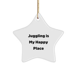 Juggling Enthusiasts' Delight, Funny Gifts from Friends, Star Ornament for Juggling Lovers, 'Juggling Is My Happy Place' Quote, Christmas Unique Gifts - Image 1