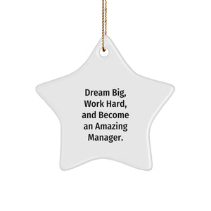 Funny Christmas Unique Gifts from Friends for Amazing Managers - Dream Big Star Ornament, White, 3.25" Tall, MDF with High-Gloss Finish, Inspirational Manager Gift for Work, Office, Home - Image 1