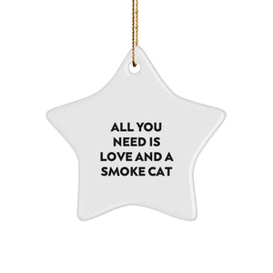 Funny Gifts for Smoke Cat Lovers, All You Need is Love and a Star Ornament, White Star Shaped Ornament for Christmas Unique Gifts - Image 1