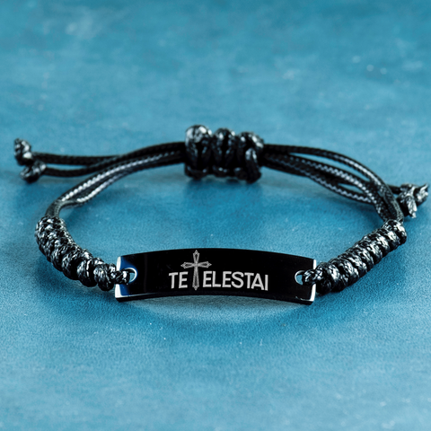 Image of Motivational Christian Black Rope Bracelet, Tetelestai, -Inspirational Christmas, Family Gifts for Christian Men, Women, Girls & Boys
