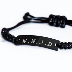 Motivational Christian Black Rope Bracelet, W.W.J.D, -Inspirational Christmas, Family Gifts for Christian Men, Women, Girls & Boys