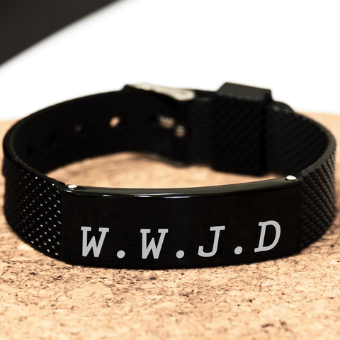 Image of Motivational Christian Black Shark Mesh Bracelet, W.W.J.D, Inspirational Christmas, Family Gifts for Christian Men, Women, Girls & Boys