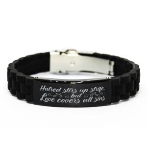 Motivational Christian Bracelet, Hatred stirs up strife, but love covers all sins., Inspirational Christmas , Family, Anniversary  Gifts For Christian Men, Women, Girls & Boys