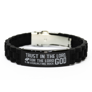 Motivational Christian Bracelet, Trust in the Lord forever, for the Lord God is an everlasting rock., Inspirational Christmas , Family, Anniversary  Gifts For Christian Men, Women, Girls & Boys