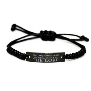 Motivational Christian Black Rope Bracelet, Keep my commands and follow them. I am the Lord., Inspirational Christmas , Family, Anniversary  Gifts For Christian Men, Women, Girls & Boys