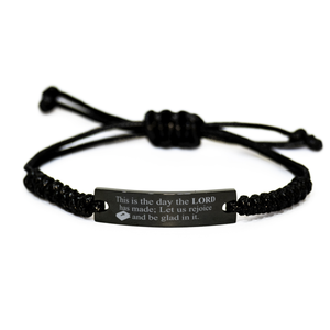 Motivational Christian Black Rope Bracelet, This is the day the Lord has made; Let us rejoice and be glad in it., Inspirational Christmas , Family, Anniversary  Gifts For Christian Men, Women, Girls & Boys