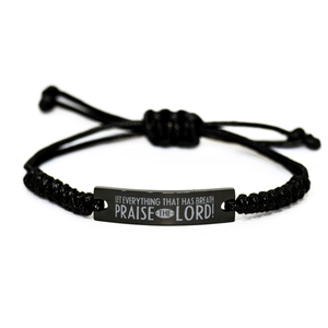 Motivational Christian Black Rope Bracelet, Let everything that has breath praise the LORD!, Inspirational Christmas , Family, Anniversary  Gifts For Christian Men, Women, Girls & Boys