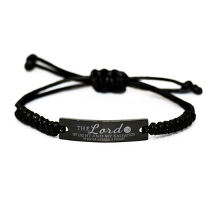 Motivational Christian Black Rope Bracelet, The Lord is my light and my salvation