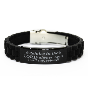 Motivational Christian Bracelet, Rejoice in the Lord always. Again, I will say, rejoice!, Inspirational Christmas , Family, Anniversary  Gifts For Christian Men, Women, Girls & Boys