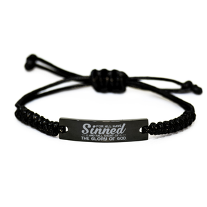 Motivational Christian Black Rope Bracelet, For all have sinned and fall short of the glory of God., Inspirational Christmas , Family, Anniversary  Gifts For Christian Men, Women, Girls & Boys