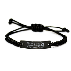 Motivational Christian Black Rope Bracelet, Jesus Christ is the same yesterday, today, and forever., Inspirational Christmas , Family, Anniversary  Gifts For Christian Men, Women, Girls & Boys