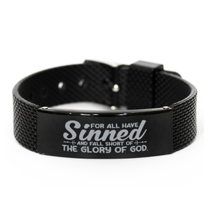 Motivational Christian Black Shark Mesh Bracelet, For all have sinned and fall short of the glory of God., Inspirational Christmas , Family, Anniversary  Gifts For Christian Men, Women, Girls & Boys