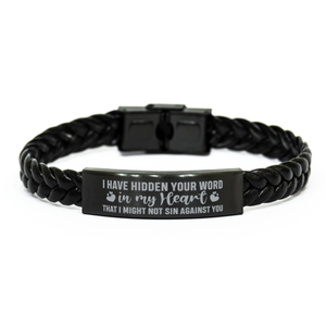 Motivational Christian Stainless Steel Bracelet, I have hidden your word in my heart that I might not sin against you., Inspirational Christmas , Family, Anniversary  Gifts For Christian Men, Women, Girls & Boys