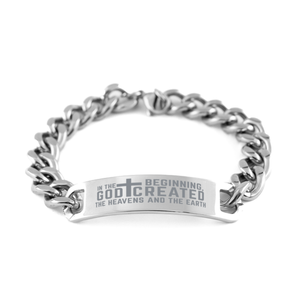 Motivational Christian Stainless Steel Bracelet, In the beginning, God created the heavens and the earth., Inspirational Christmas , Family, Anniversary Gifts For Christian Men, Women, Girls & Boys