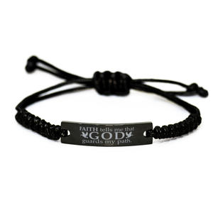 Motivational Christian Black Rope Bracelet, Faith tells me that God guards my path., Inspirational Christmas , Family, Anniversary  Gifts For Christian Men, Women, Girls & Boys