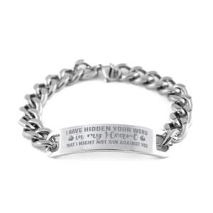 Motivational Christian Stainless Steel Bracelet, I have hidden your word in my heart that I might not sin against you., Inspirational Christmas , Family, Anniversary  Gifts For Christian Men, Women, Girls & Boys