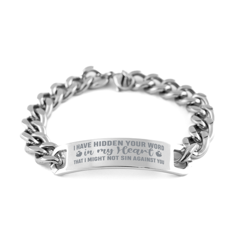 Image of Motivational Christian Stainless Steel Bracelet, I have hidden your word in my heart that I might not sin against you., Inspirational Christmas , Family, Anniversary  Gifts For Christian Men, Women, Girls & Boys